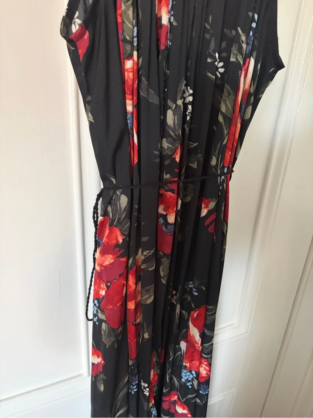 Silky floral maxi dress with optional tie waist